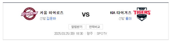 2025년 3월 25일 KIA 타이거즈 vs 키움 히어로즈 예상 스코어와 베팅 분석