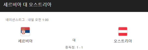세르비아 vs 오스트리아 경기 예상 스코어 및 배팅 추천