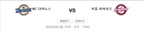 2025년 4월 4일 NC vs 키움 경기 예상 스코어 및 배팅 추천