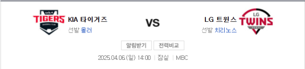 2025년 4월 6일 KIA vs LG 예상 스코어 3:5 및 배팅 전략 - 핸디캡 -1.5 언더 8.5