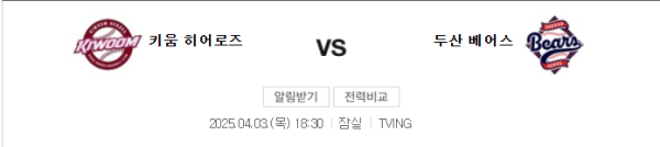 키움 vs 두산 예상 스코어 3:5 및 언더 추천 - KBO 배팅 전략 요약