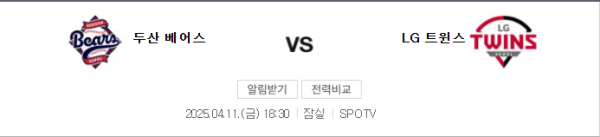 2025 KBO 두산 vs LG 경기 일정 및 팀 구성