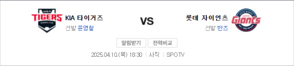 KIA 타이거즈 롯데 자이언츠 경기 일정 및 팀 전력 비교