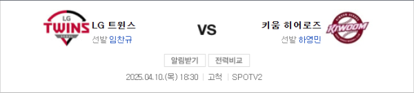 LG 트윈스 키움 히어로즈 경기 일정 및 양 팀 전력 비교